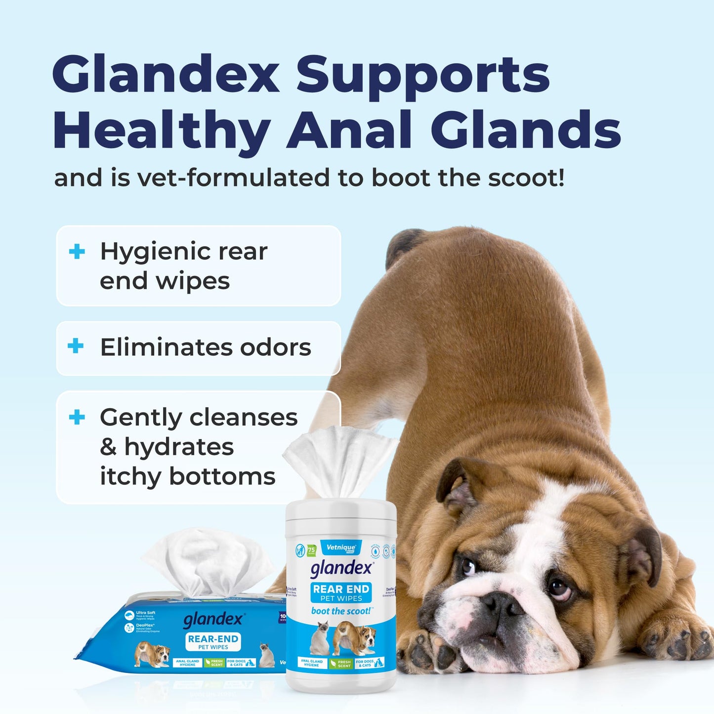 Vetnique Labs Glandex Dog & Cat Wipes – 75ct Cleansing & Deodorizing with Aloe, Vitamin E & Skin Conditioners