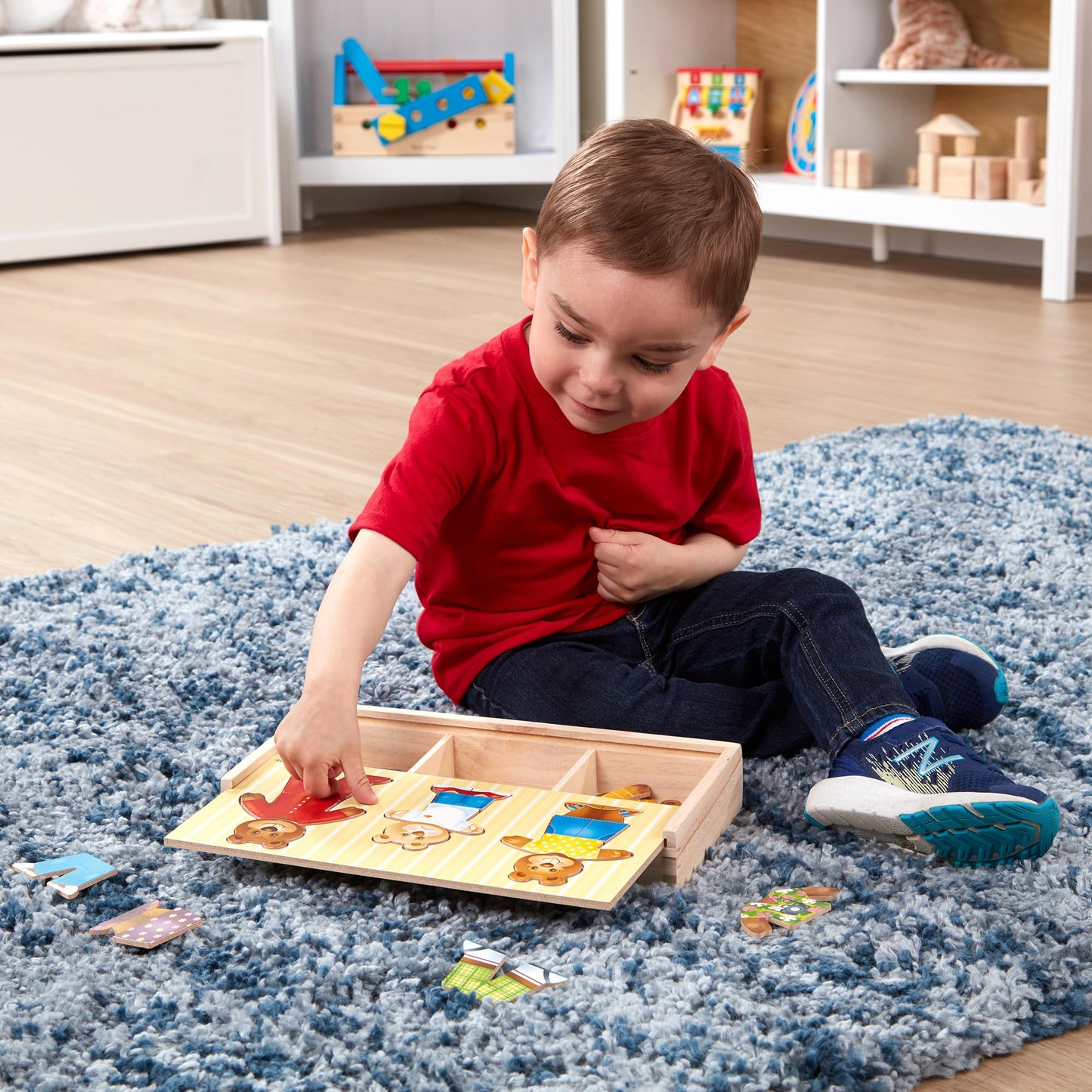 Melissa & Doug Mix 'n Match Wooden Bear Family Dress-Up Puzzle with Storage Case (45 pcs)