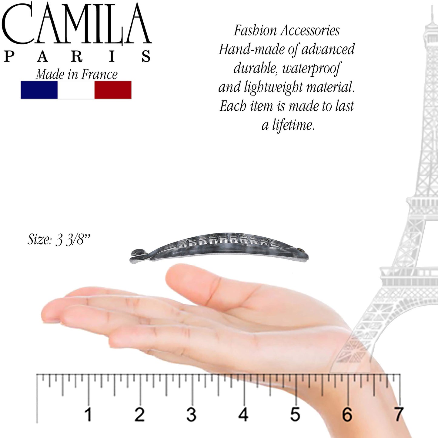 Camila Paris CP3103 French Extra Small Banana Clip Hair Comb for Fine Hair, Classic Banana Clips Hair for Thin Hair Ponytail Holder Interlocking