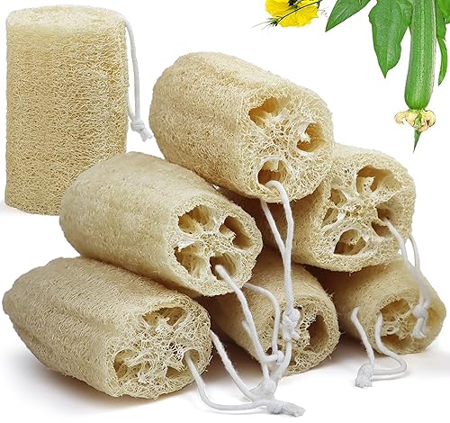 7 Pack Natural Loofah Exfoliating Body Scrubber, 5 Inches Organic Luffa Bath Sponge Exfoliating Shower Body Scrubber for Deep Cleaning & Smooth Skin