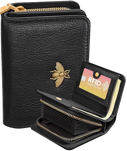 bistup credit card holder wallet for women cute leather ladies teen girls female cardholder wallets accordion purse small medium aesthetic print bee…