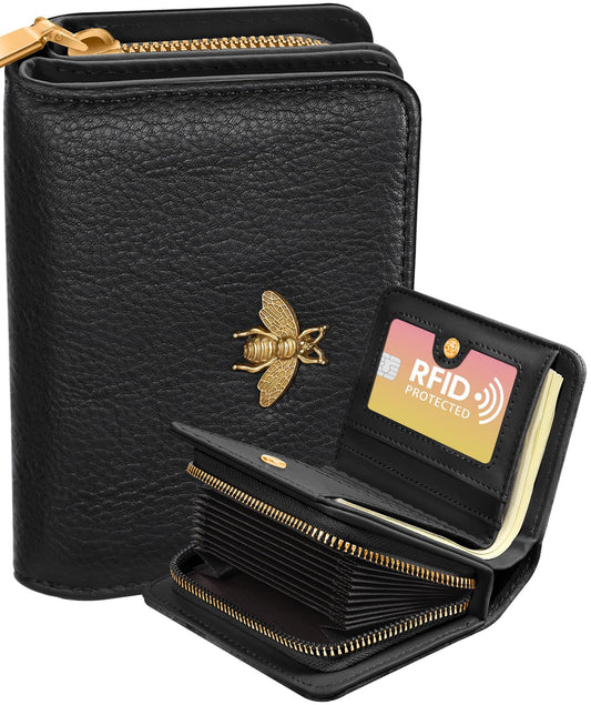 bistup credit card holder wallet for women cute leather ladies teen girls female cardholder wallets accordion purse small medium aesthetic print bee…