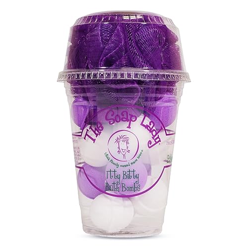 The Soap Lady Itty Bitty Bath Bombs - Oatmeal, Milk, Honey, & Lavender - Includes Loofah - .65oz Bath Bombs