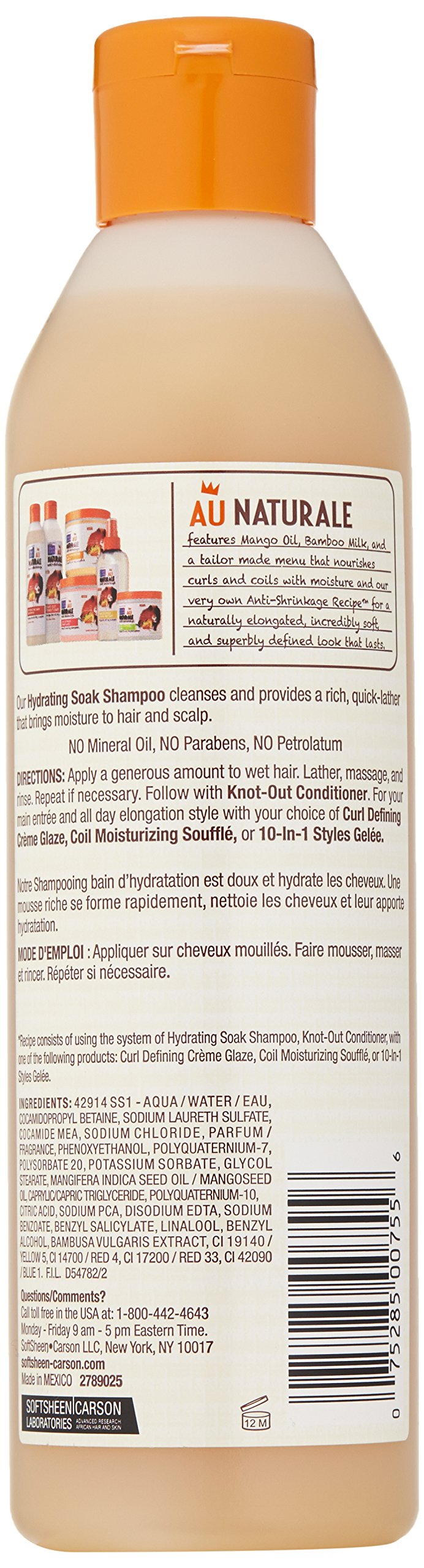 Curly Hair Products by SoftSheen-Carson, Dark and Lovely Au Naturale Anti-Shrinkage Hydrating Soak Shampoo, with Mango Oil and Bamboo Milk, For All