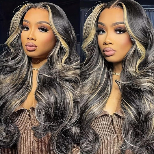 MUZOJET 30 Inch 1B/27 Highlight Ombre Balayage 13x6 Lace Front Wigs Human Hair Black and Blonde HD Transparent Lace Front Wig Human Hair Pre Plucked Beauty and Personal Care MUZOJET Default Title