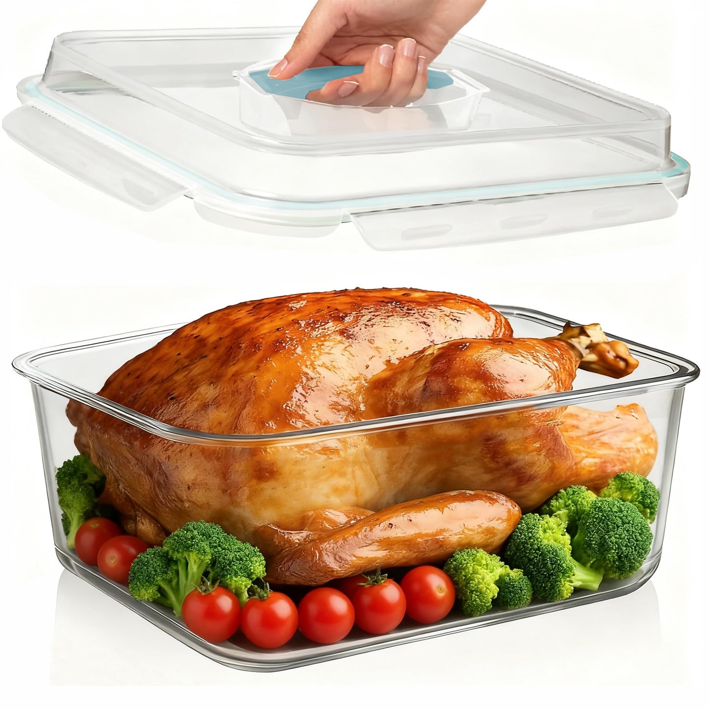 Hontent Large Glass Storage Containers with Lids 201oz Extra Large Big Airtight Glass Food Storage Containers for Rotisserie Chicken Watermelon…