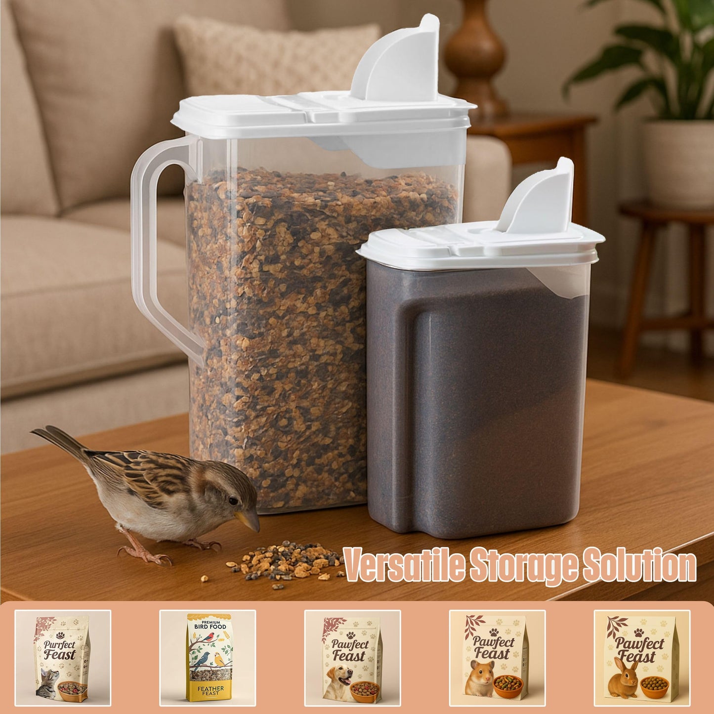 Buddeez Pet Food Storage Containers - 2 Count Bird Seed Dispenser with Pour Tight Lids and Easy Pour Spouts, 8 Qt and 3.5 Qt, Bird Seed Storage…
