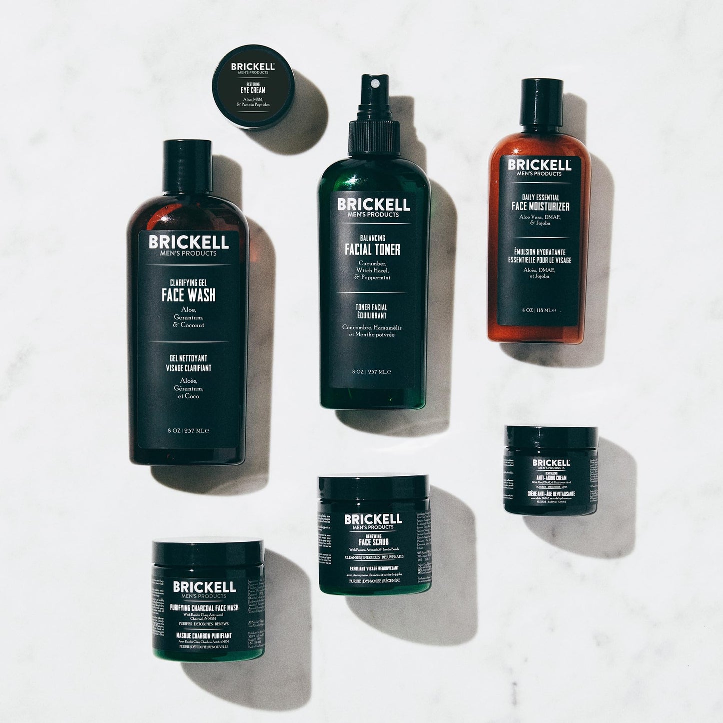 Brickell Men's Daily Elite Face Care Routine I, Toner, Gel Facial Wash, Face Scrub, Anti-Aging Night Cream, Eye Cream, Charcoal Mask and Moisturizer