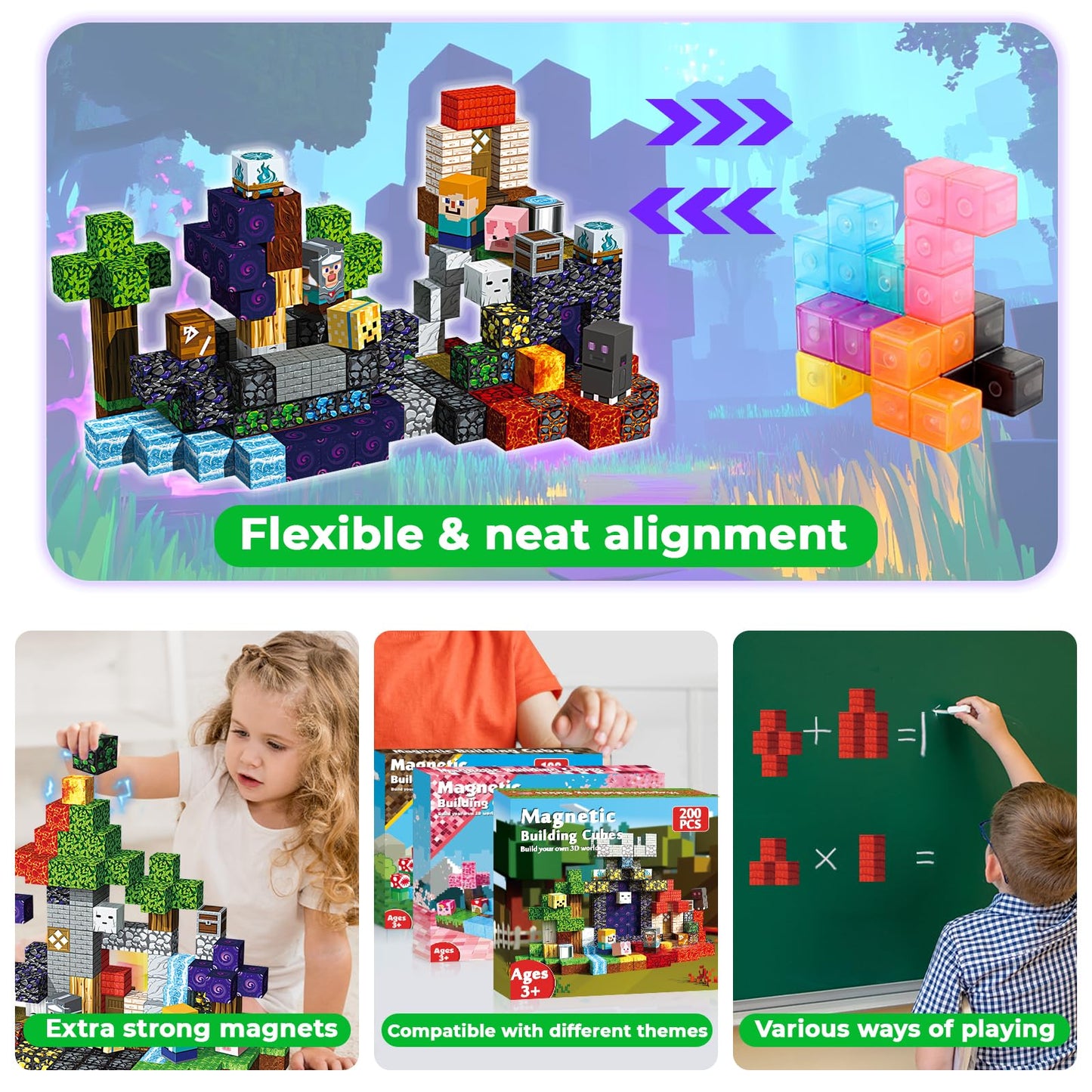 Magneverse 200pcs 0.8in Magnetic Blocks – Stacking Magnet Cubes STEM Building Toys for Kids Ages 3+, Birthday Gift (Portal Theme)