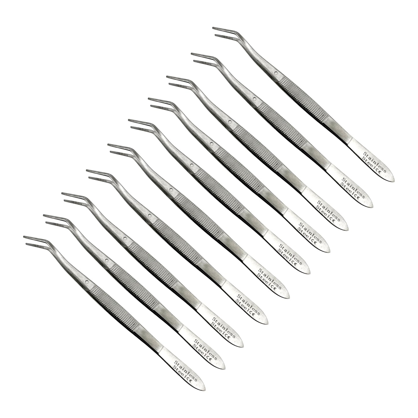 Cynamed Premium Dental Meriam Tweezer Tools-Stainless Steel with Curved Serrated Tip Multipurpose Forceps for Oral Care Denture Teeth Cleaning (10) Beauty and Personal Care Cynamed