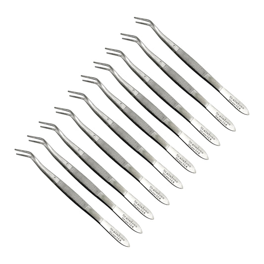 Cynamed Premium Dental Meriam Tweezer Tools-Stainless Steel with Curved Serrated Tip Multipurpose Forceps for Oral Care Denture Teeth Cleaning (10) Beauty and Personal Care Cynamed