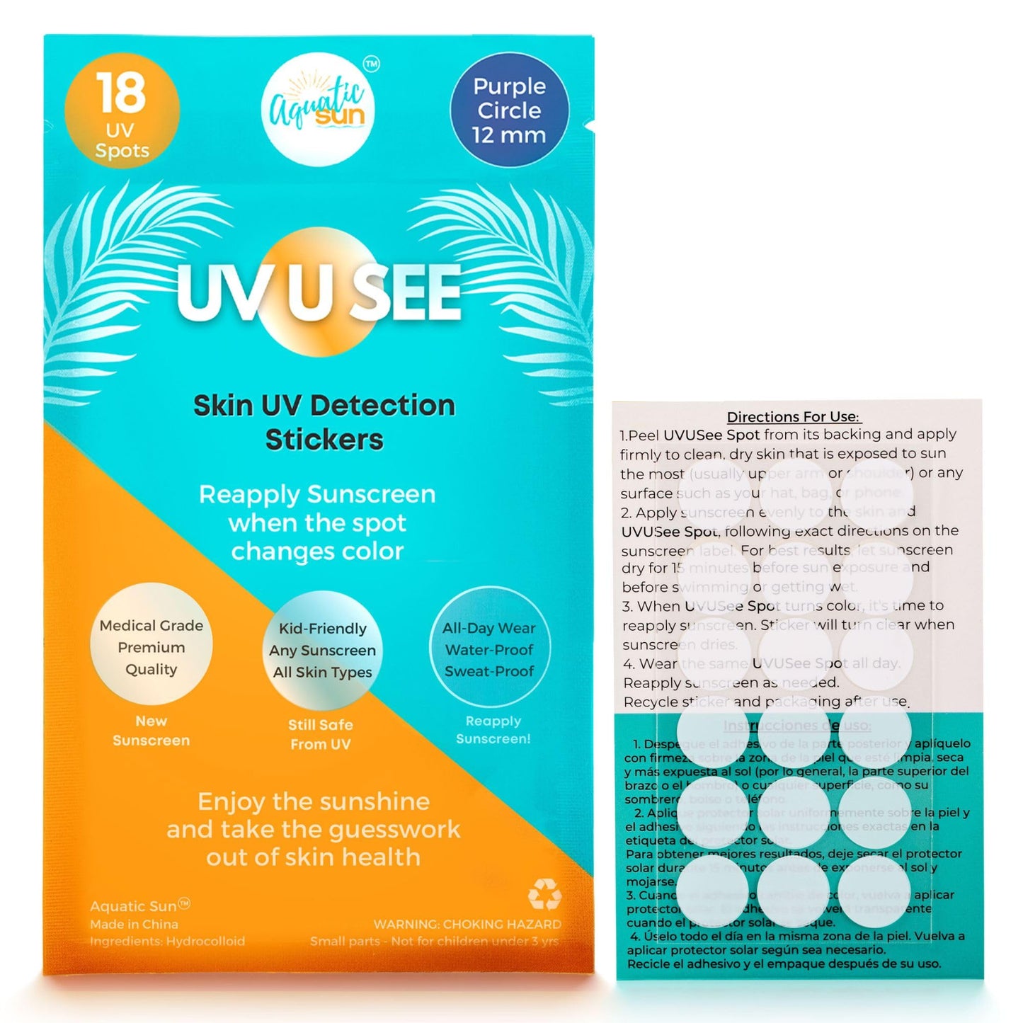 UV Stickers for Sunscreen Reapplication to Avoid Burns - Sunscreen Reminder Stickers You Can Wear All Day - Sweat & Waterproof UV Activated Sunscreen