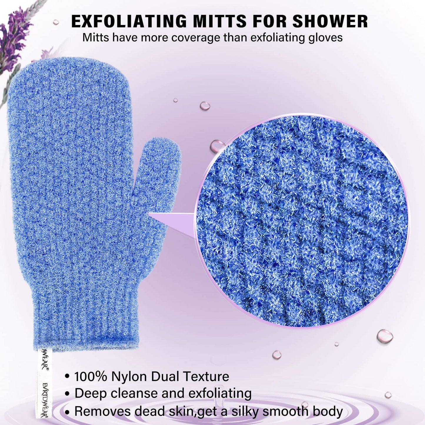 Evridwear Shower Exfoliating Mitts, Deep Cleanse Bathing Scrub Gloves Self Tan Scrubber Mitten Dead Skin Remover for Men and Women,1 Pair Moderate
