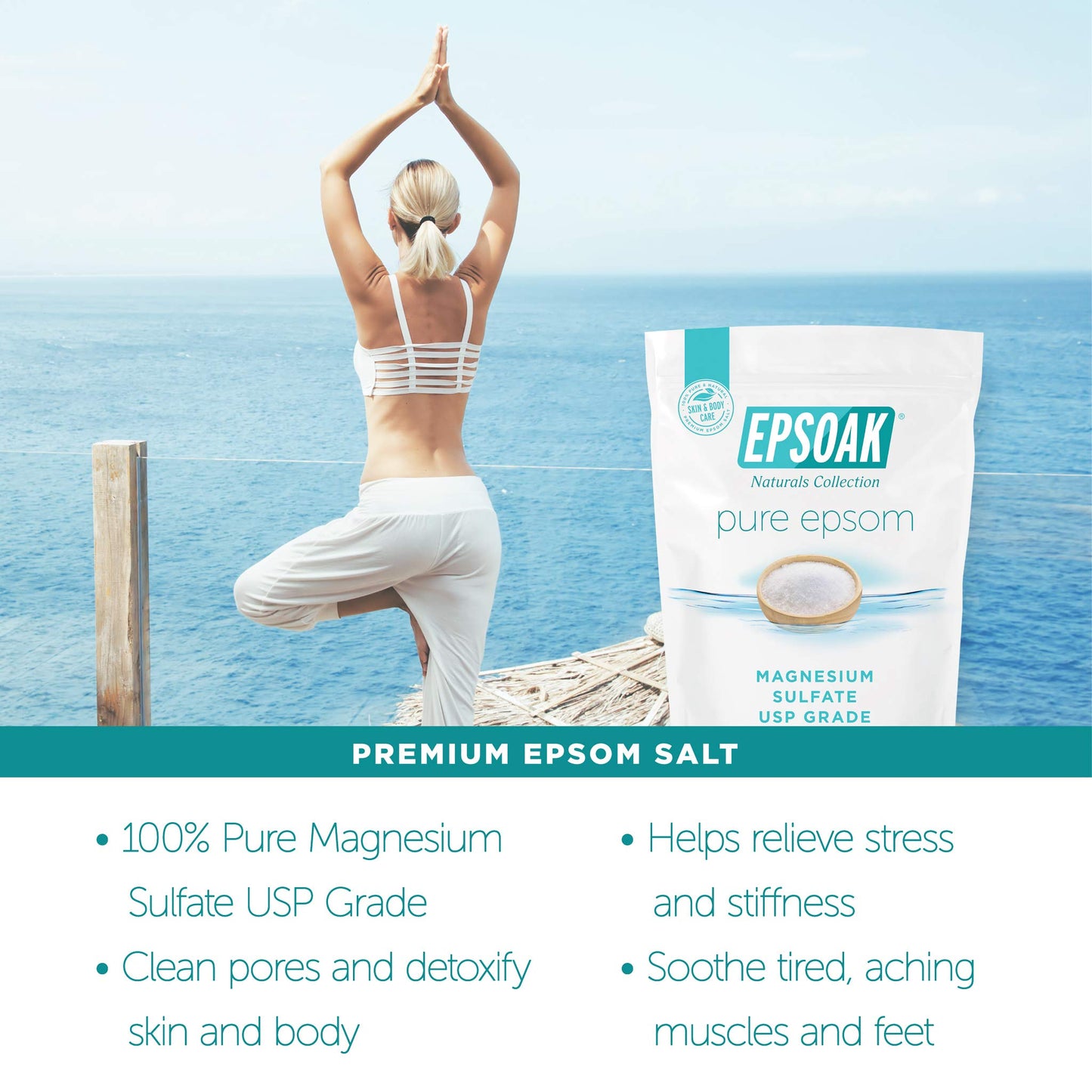 Epsoak Epsom Salt 12 lb. Magnesium Sulfate USP. (Qty. 6 x 2 lb. Bags) Resealable Epsom Salt Bag Unscented, Made in The USA, Cruelty-Free Certified Beauty and Personal Care Epsoak
