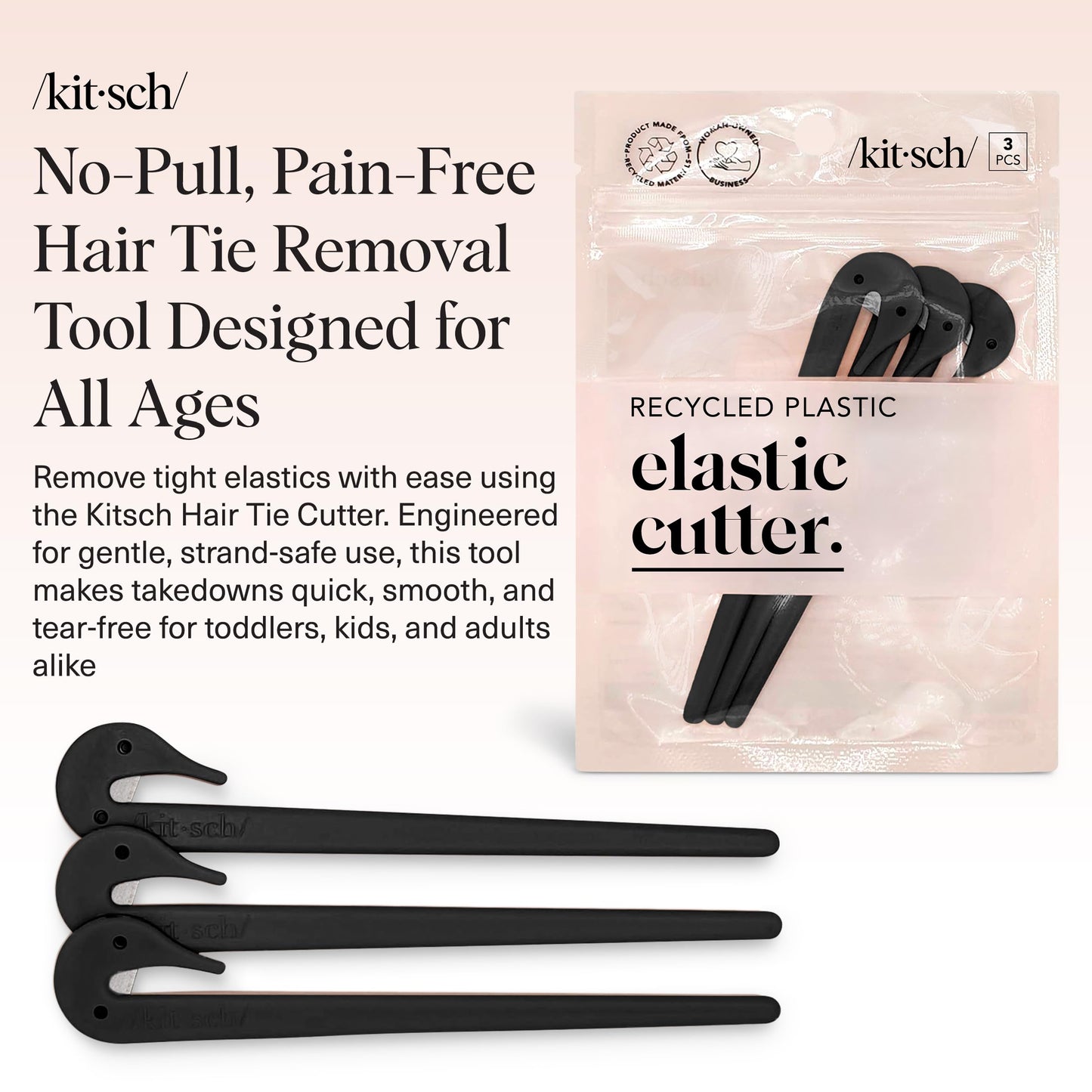 Kitsch Elastic Hair Tie Cutter with 100 Pcs No-Snag Rubber Bands, Remove Elastic Bands Quickly and Effortlessly, 3 Pcs Rubber Band Cutter for Hair | Beauty and Personal Care Kitsch