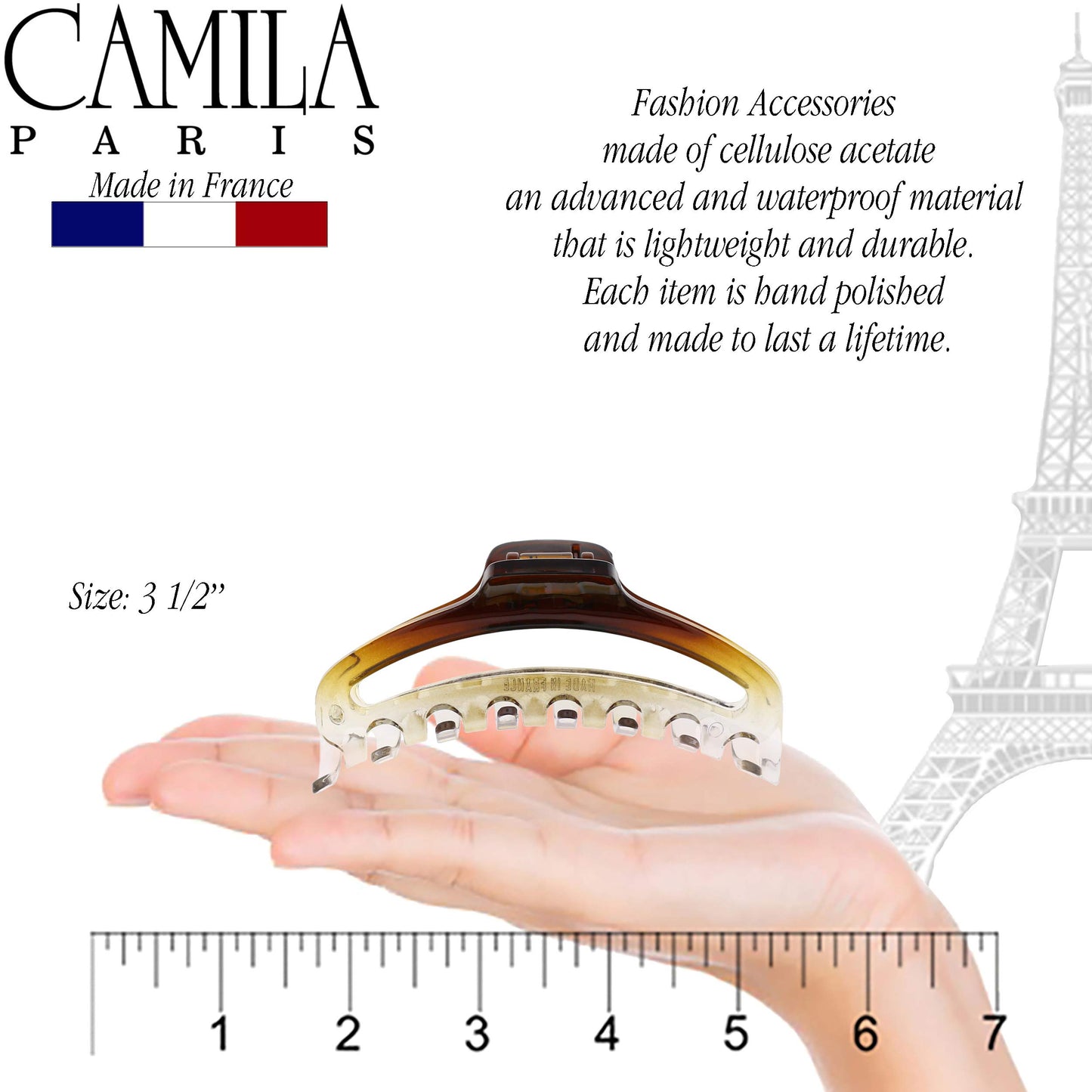Camila Paris CP2380 French Hair Clip for Women, Medium Narrow, Brown / Cristal, Girls Hair Claw Clips Jaw Fashion Durable Styling Hair Accessories