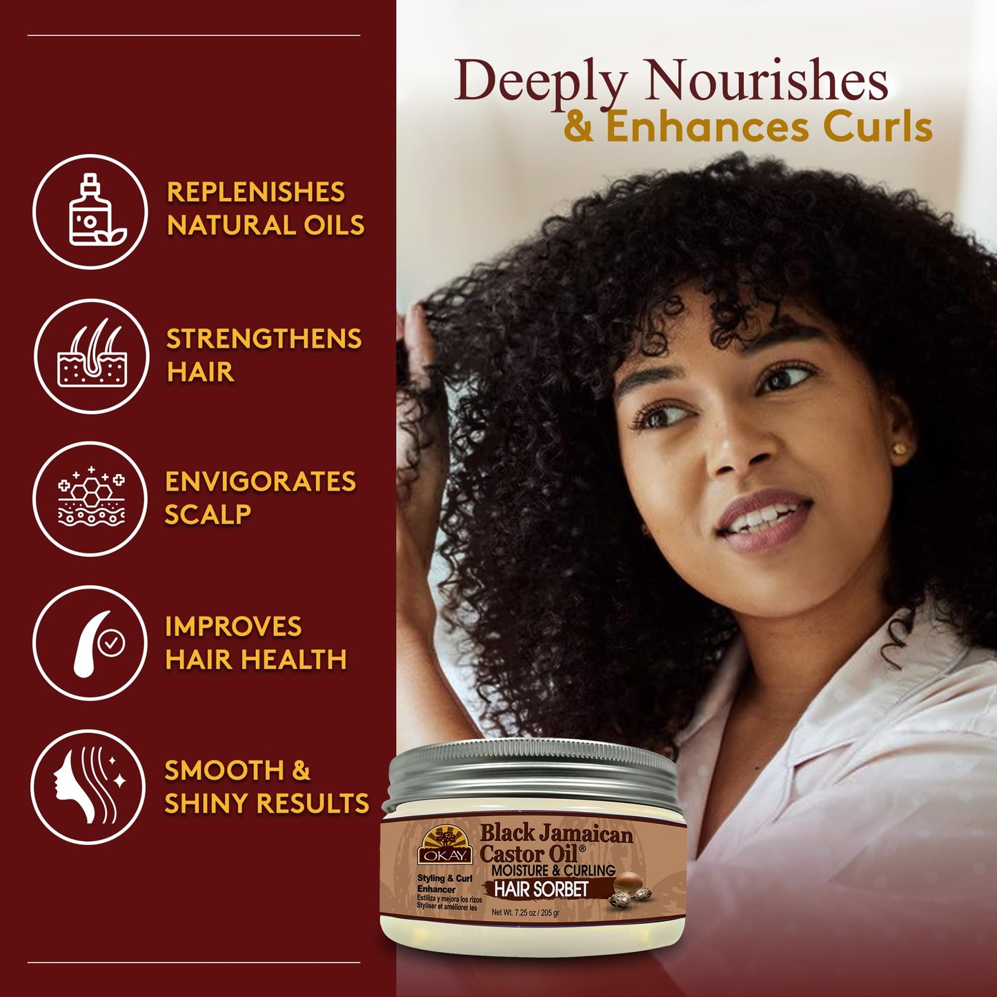 Okay Black Jamaican Castor Oil Moisture & Curling Hair Sorbet, White, 7.25 Oz