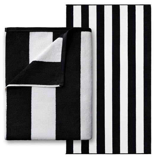 Beachland Luxury Large Beach Towel 40 x 72 inch - Extra Soft Cabana Stripe Hotel and Resort Style - Terry Yarn Dyed 100% Cotton (Black 1 Towel)