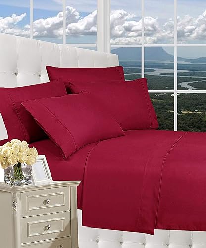 CELINE LINEN Luxurious Bed Sheets Set on Amazon 1800 Premier Hotel Quality Wrinkle Free 4-Piece Sheet Set with Deep Pockets, California King, Burgundy