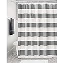 iDesign Wide Stripe Fabric Shower Curtain with Tassels, Fringe for Master, Guest, Kids' Bathrooms, Bathtubs, Stalls, Charcoal