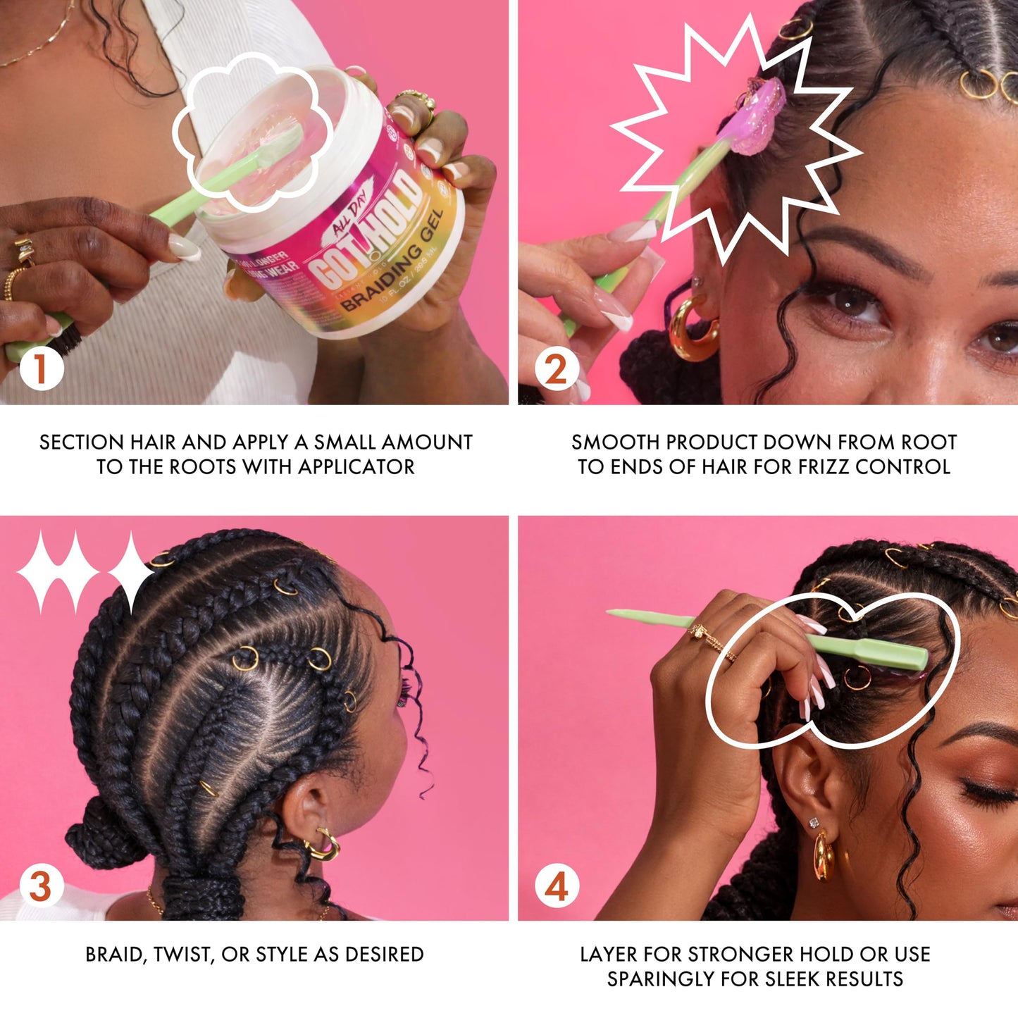 ALL DAY GOT HOLD Braiding Gel for Braids, Twists & Protective Styles (Hydration) - Strong Hold with Aloe & Rose Water - Non-Flaking Styling Gel