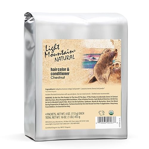 Light Mountain Henna Hair Color & Conditioner, Chestnut, Organic Henna Leaf Powder, Chemical-Free Semi-Permanent Hair Dye for Men & Women, 16 Oz
