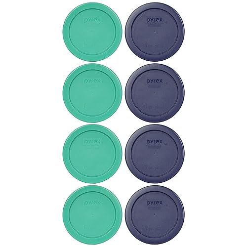 Pyrex 7202-PC 1-Cup (4) Green and (4) Blue Food Storage Replacement Lids - Made in USA
