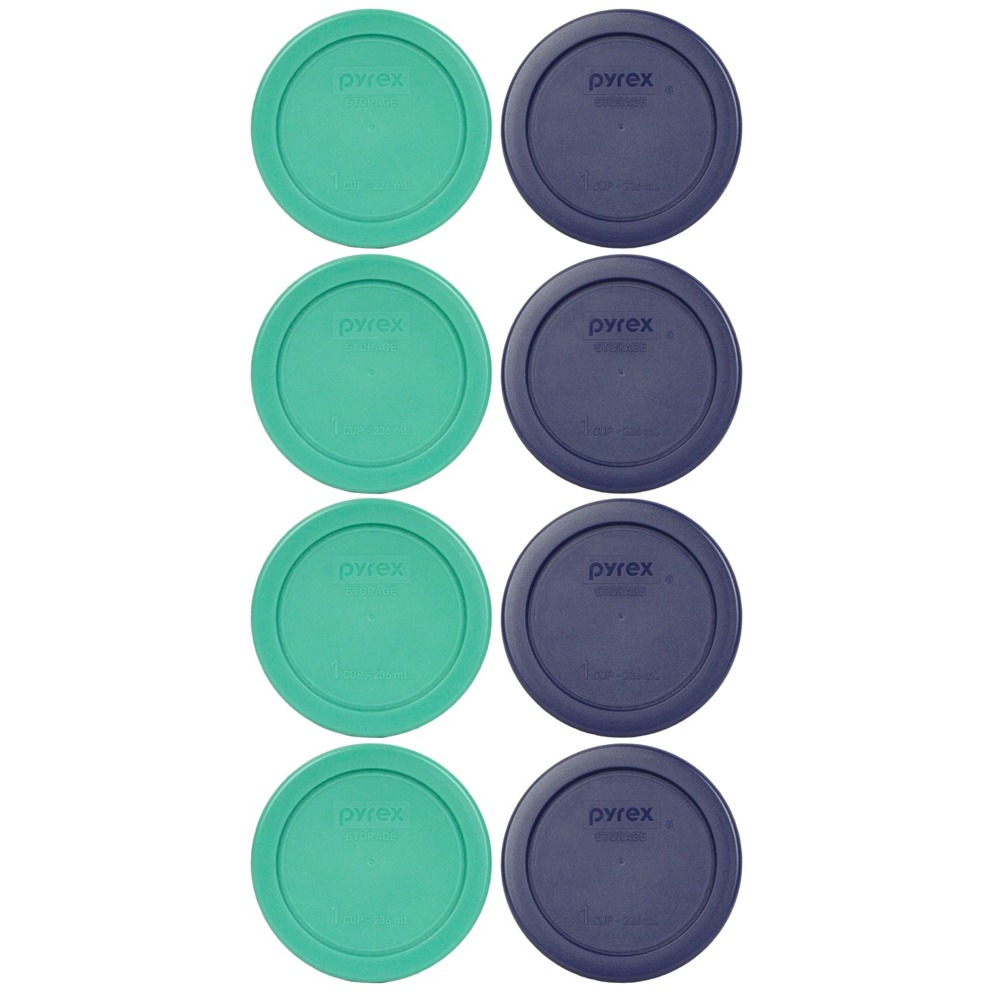 Pyrex 7202-PC 1-Cup (4) Green and (4) Blue Food Storage Replacement Lids - Made in USA