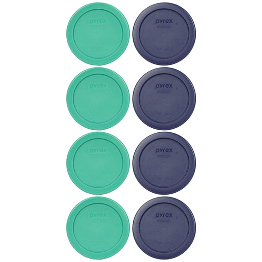 Pyrex 7202-PC 1-Cup (4) Green and (4) Blue Food Storage Replacement Lids - Made in USA