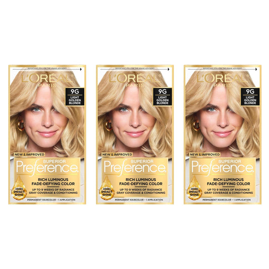 L’Oreal ParisSuperior Preference Rich Luminous Conditioning Colorant, Level 3 Permanent, Light Golden Blonde/Warmer 9G (Pack of 3)