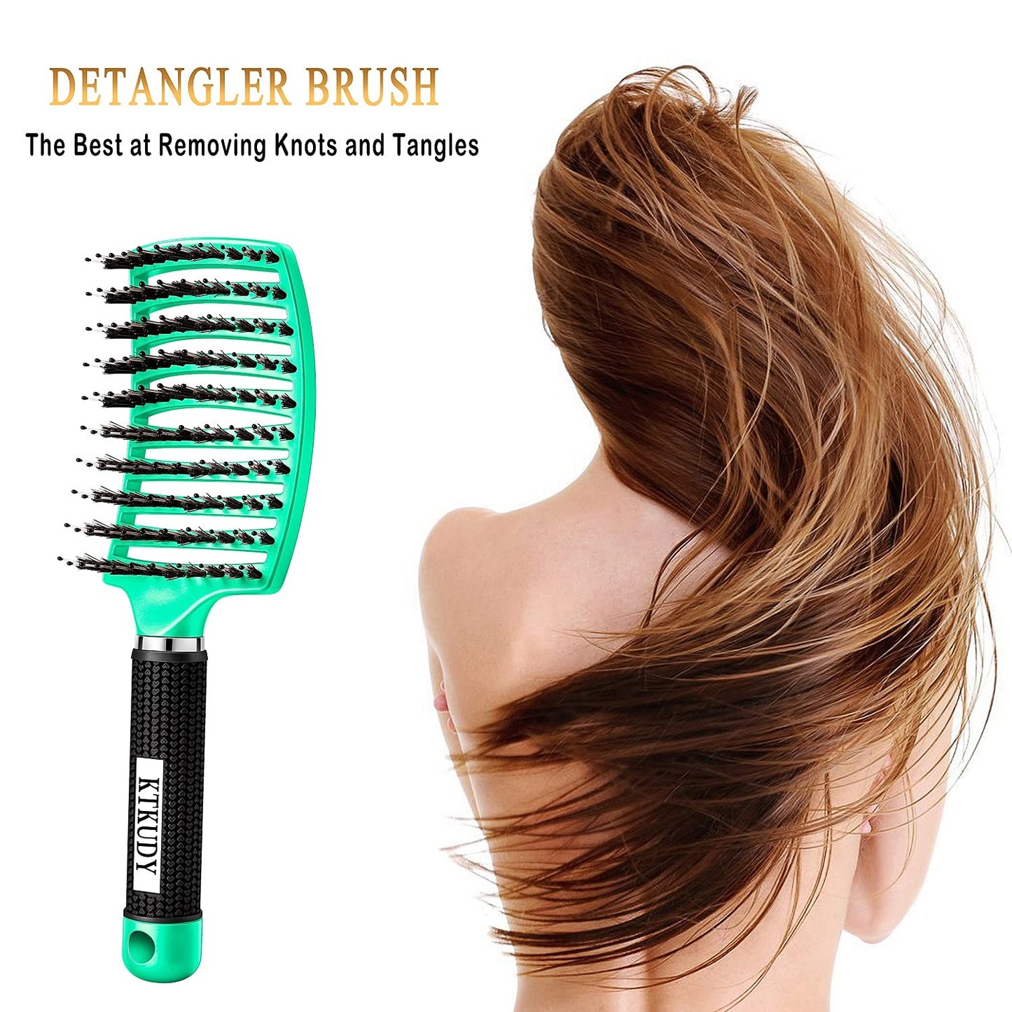 KTKUDY Detangling Brush Boar Bristles Hairbrush Make Hair Shiny & Healthier Curved and Vented Detangler Brush for Women Men Kids Wet & Dry Hair (Light