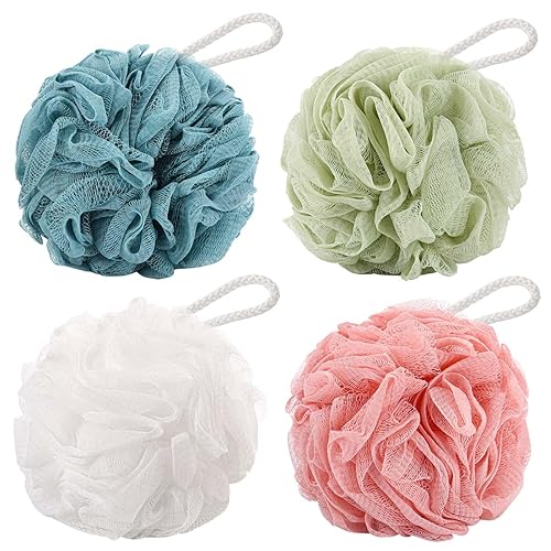 BTYMS 4 Pcs Loofah Sponge 60g/pc Mesh Pouf Bathing Sponges Bath Scrunchies Shower Puff