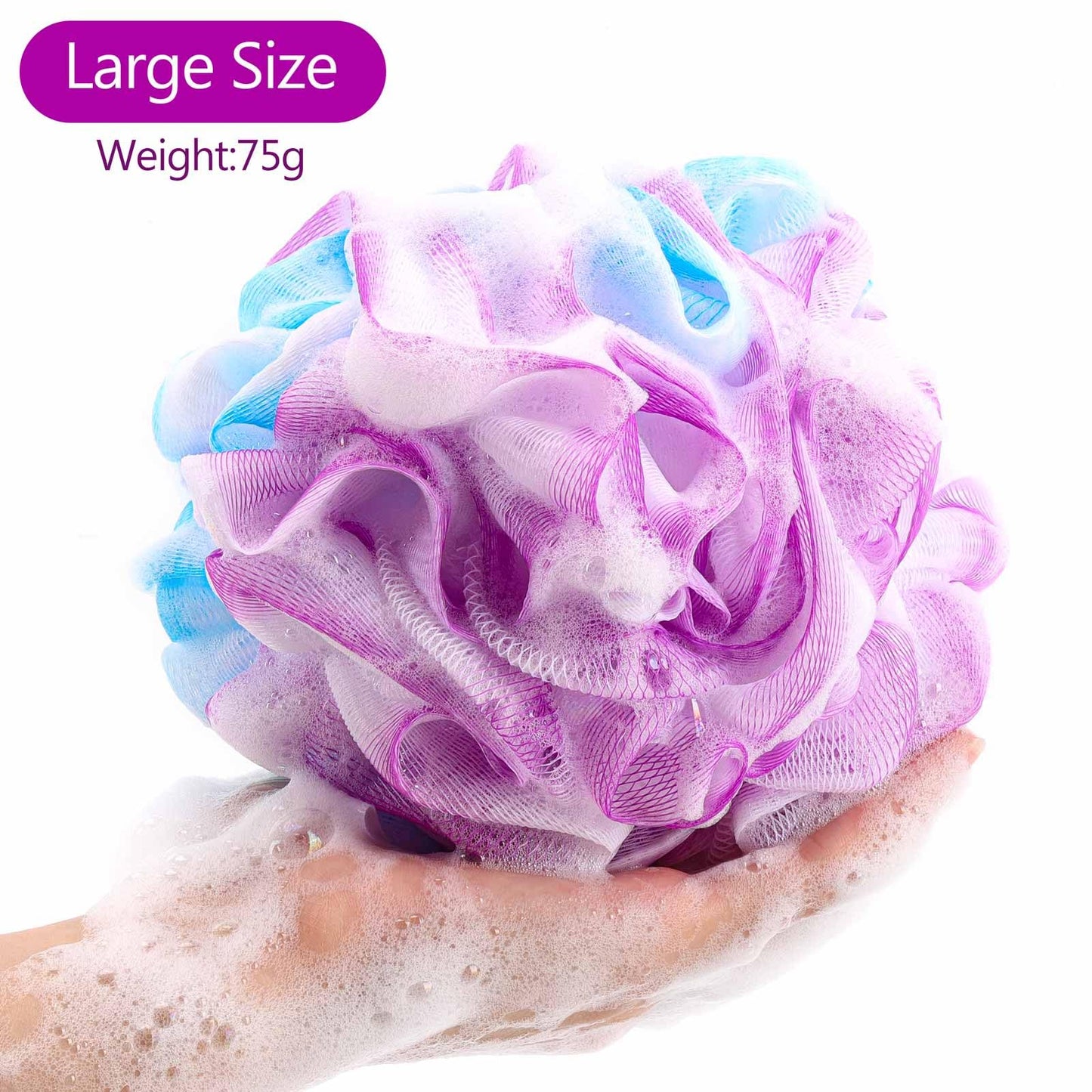 BTYMS 75g/Pc Large Loofahs Shower Sponge, Exfoliating Body Scrubber Shower Scrunchies Mesh Pouf Bath Sponges - Pack of 6 Beauty and Personal Care BTYMS