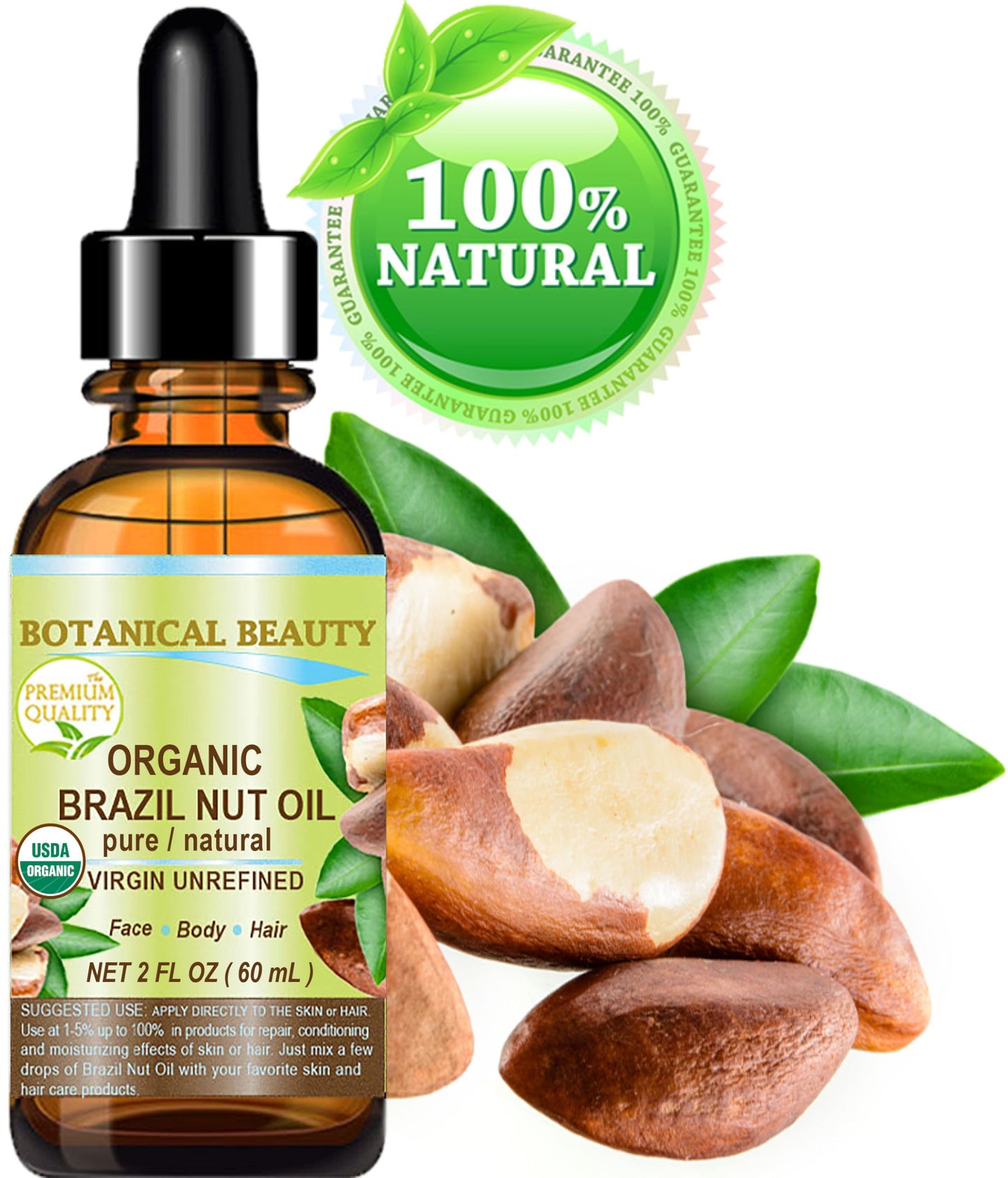 Botanical Beauty Organic BRAZIL NUT OIL Bertholletia Excelsa WILD GROWTH RAW Brazilian 100% Pure Natural Virgin Unrefined for FACE, SKIN, BODY, HAIR