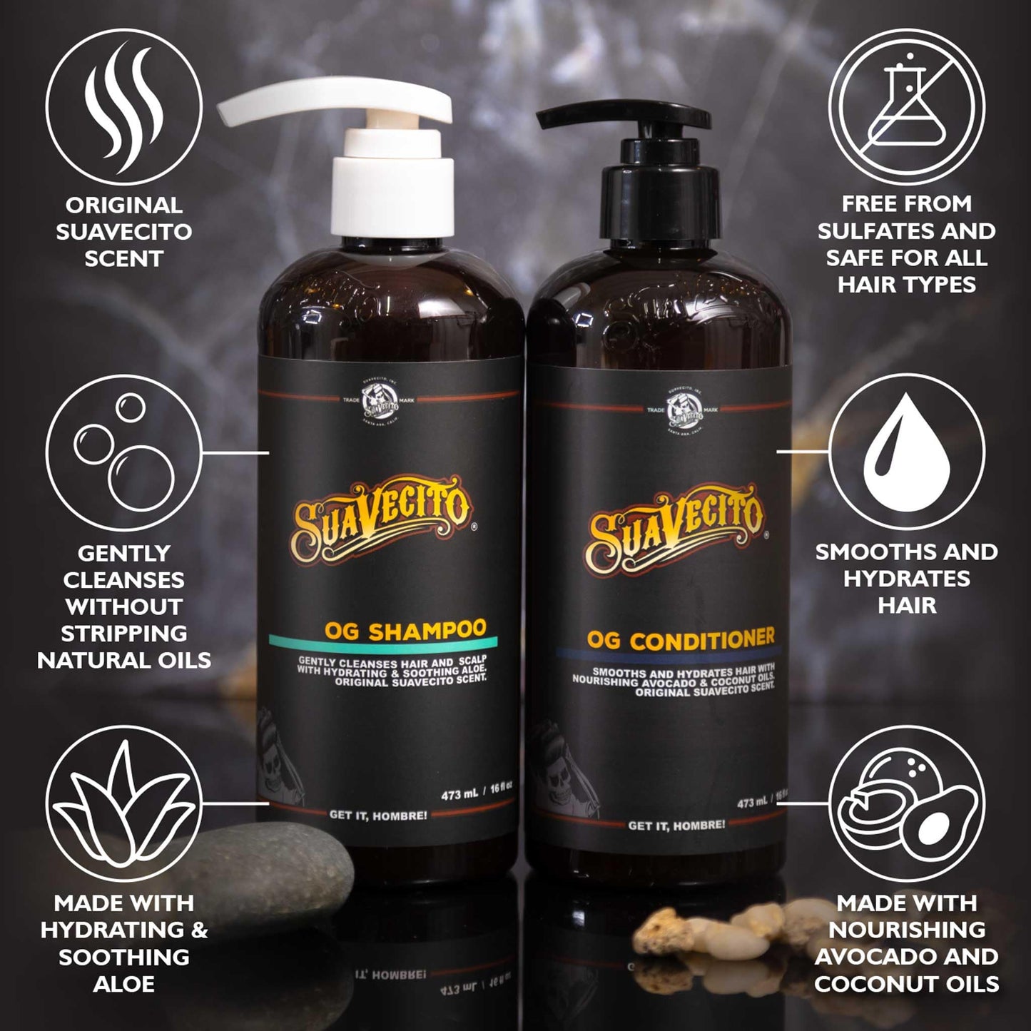 OG Shampoo & Conditioner Set 16 oz Pump Bottle with Provitamin B5, Natural Oils To Fortify & Restore Damaged Hair, Gently Cleanses Conditions Soothes