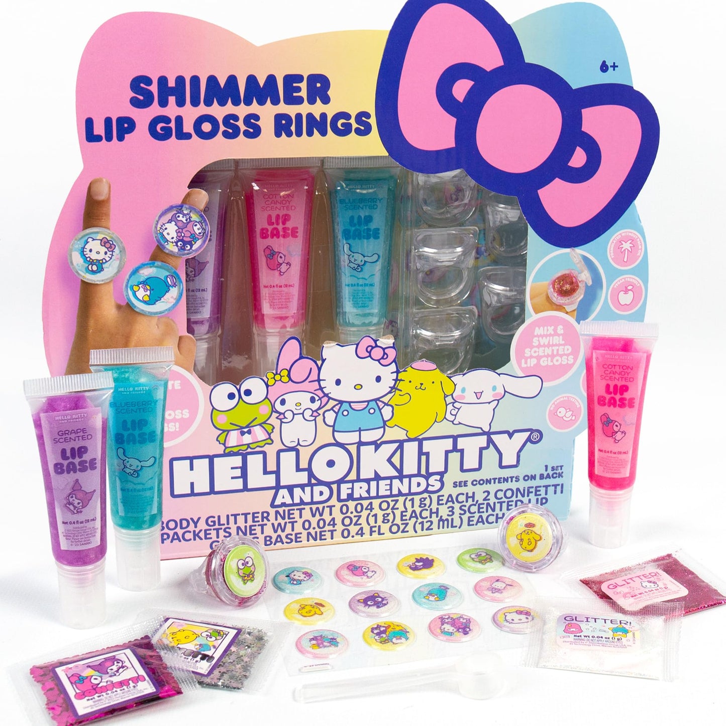 Horizon Group USA Sanrio Hello Kitty and Friends Shimmer Lip Gloss Making Kit, Makes 5 Hello Kitty Glitter Lip Gloss Rings, DIY Hello Kitty Lip Gloss