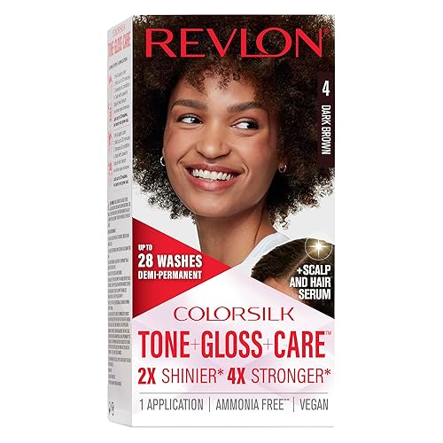 Revlon ColorSilk Tone + Gloss + Care Demi Permanent Hair Color, Dye Kit with Leave-In Scalp and Haircare Serum, 2x Shinier, 4x Stronger, 4 Dark Brown