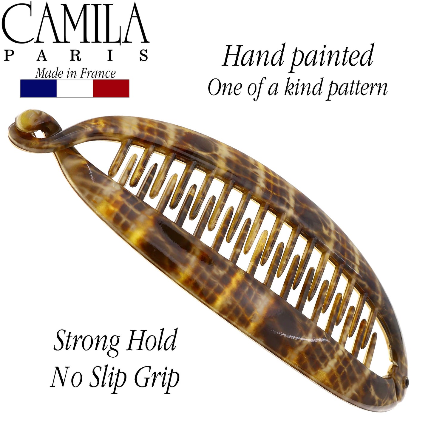Camila Paris CP1040 French Large Banana Clip Hair Comb, Classic Banana Clips Hair for Thick Hair Ponytail Holder Interlocking Styling Clips for Women