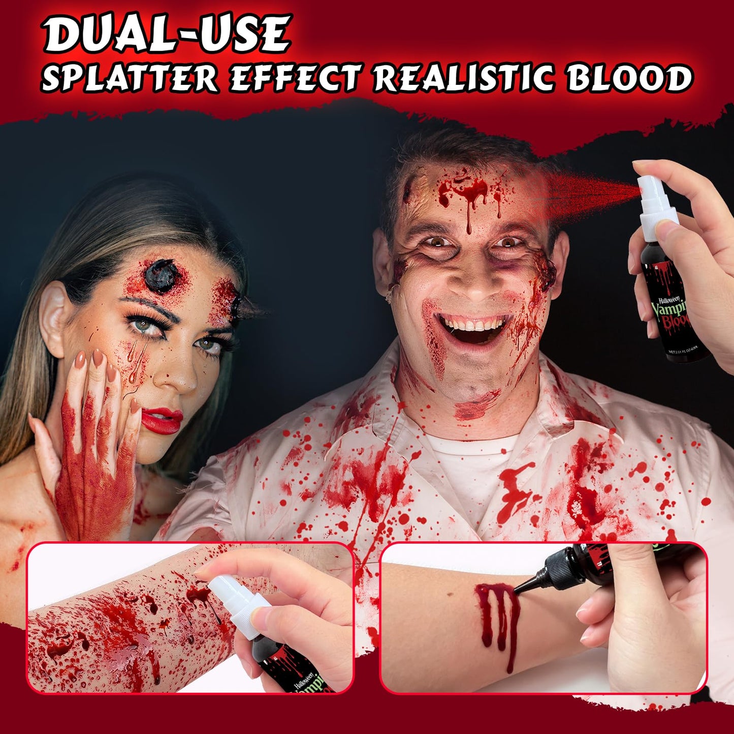 Fake Blood spray,2.01FL.OZ Vampire Blood Makeup,Halloween Fake Blood Spray Eye Blood Drops Body Paint?Blood Splatter for Clothes,Halloween Zombie