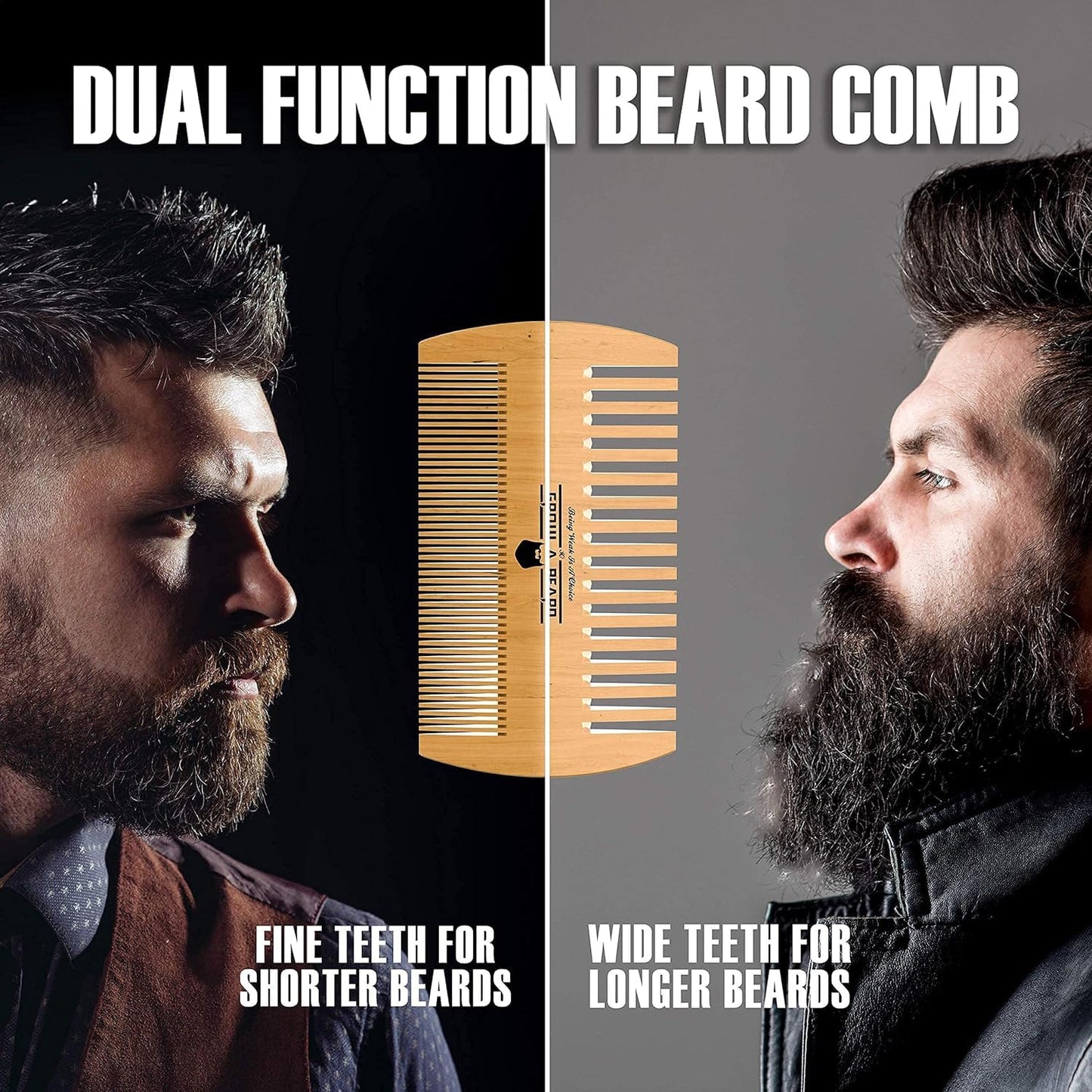 Beard Brush For Men & Beard Comb Set w/Mustache Scissors Grooming Kit, Natural Boar Bristle Brush, Dual Action Wood Comb, And Travel Bag Great