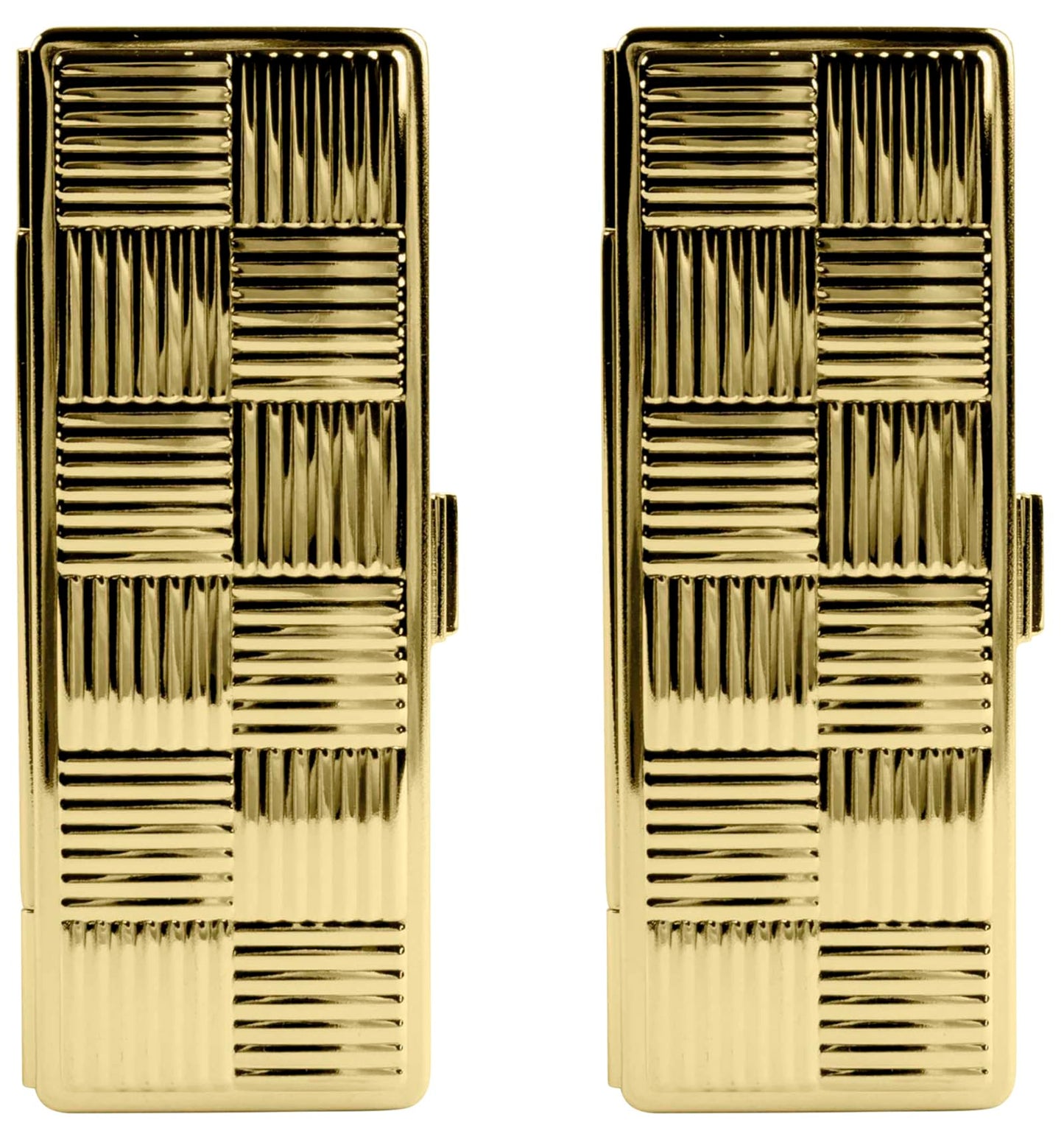 Stephanie Imports Set of 2 Rectangular Vintage Lipstick Cases With Glass Mirror (Gold Checker)