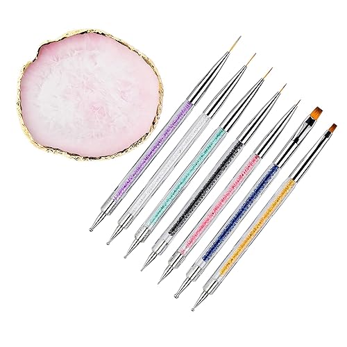 Mcduyant 8 Pieces Designs Brushes for Nail Art Resin Palette Gel Design Nail Art Dotting Tools Nail Gel Painting Brush Mixing Palette Nail Art