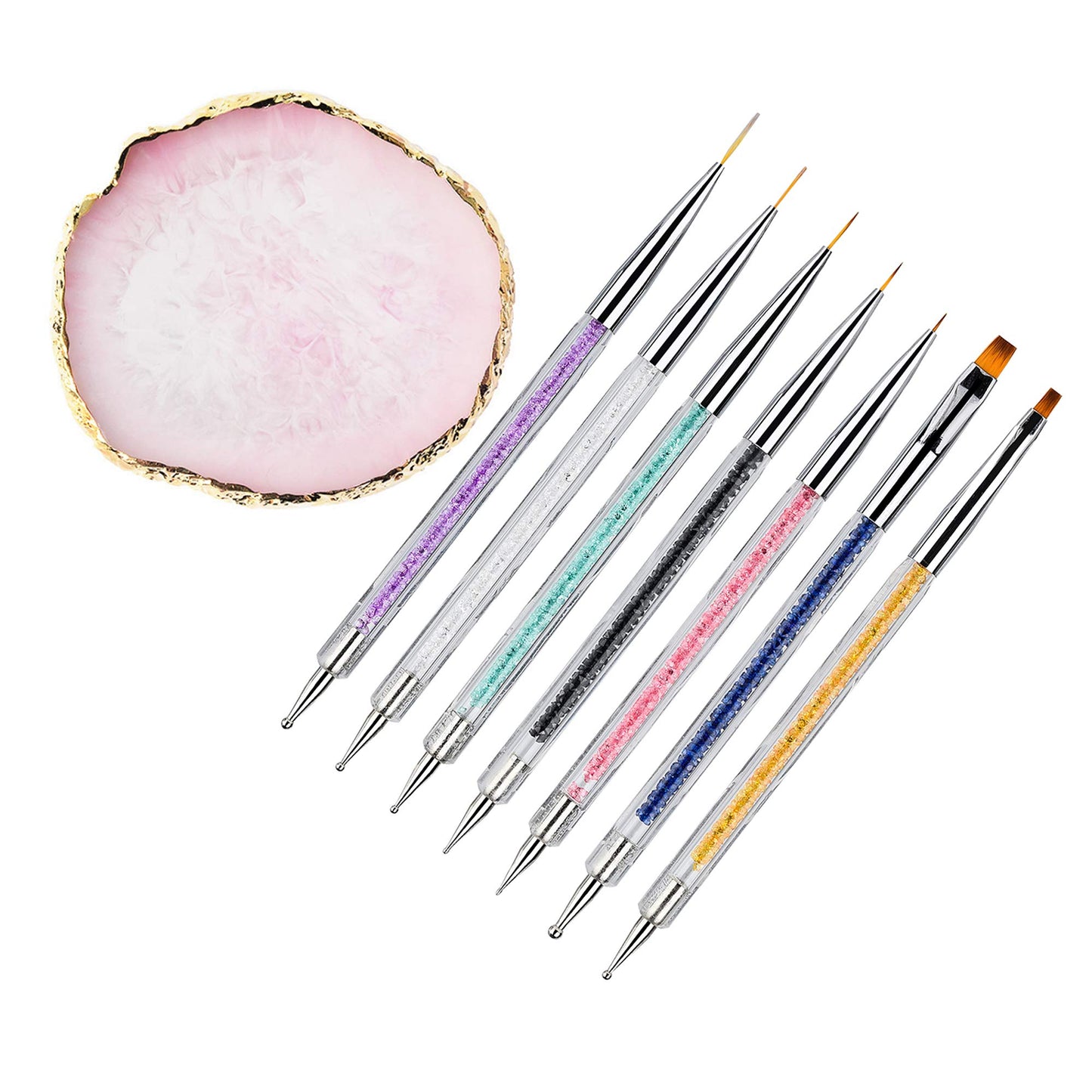 Mcduyant 8 Pieces Designs Brushes for Nail Art Resin Palette Gel Design Nail Art Dotting Tools Nail Gel Painting Brush Mixing Palette Nail Art