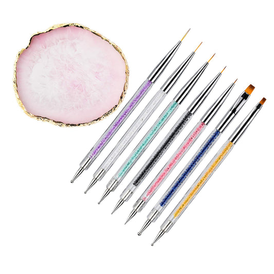 Mcduyant 8 Pieces Designs Brushes for Nail Art Resin Palette Gel Design Nail Art Dotting Tools Nail Gel Painting Brush Mixing Palette Nail Art