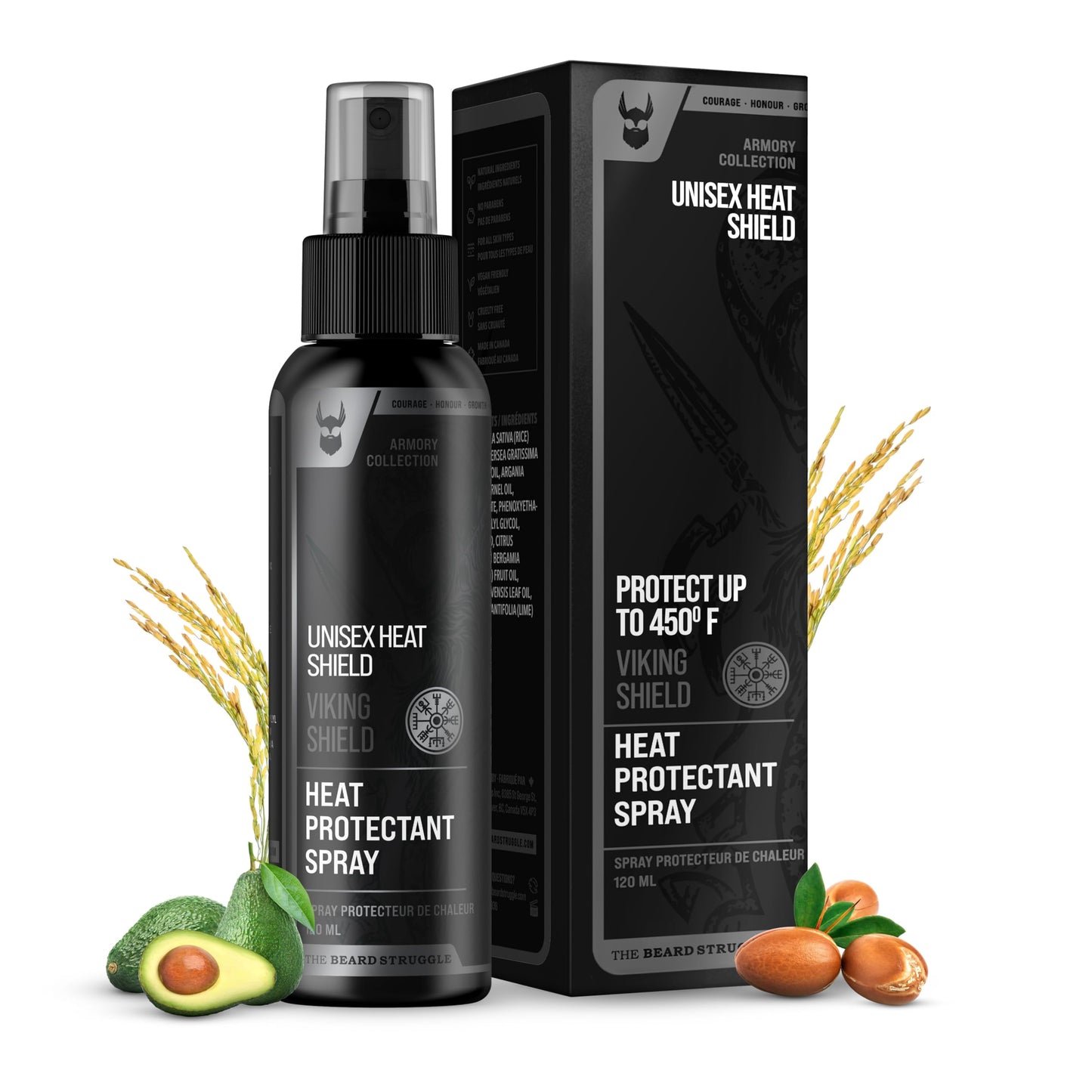 Beard & Hair Heat Protectant Spray - Viking Shield Beard Spray for Men, Protects Hair from Heat Damage of Straightener and Styling - Argan Oil Thermal