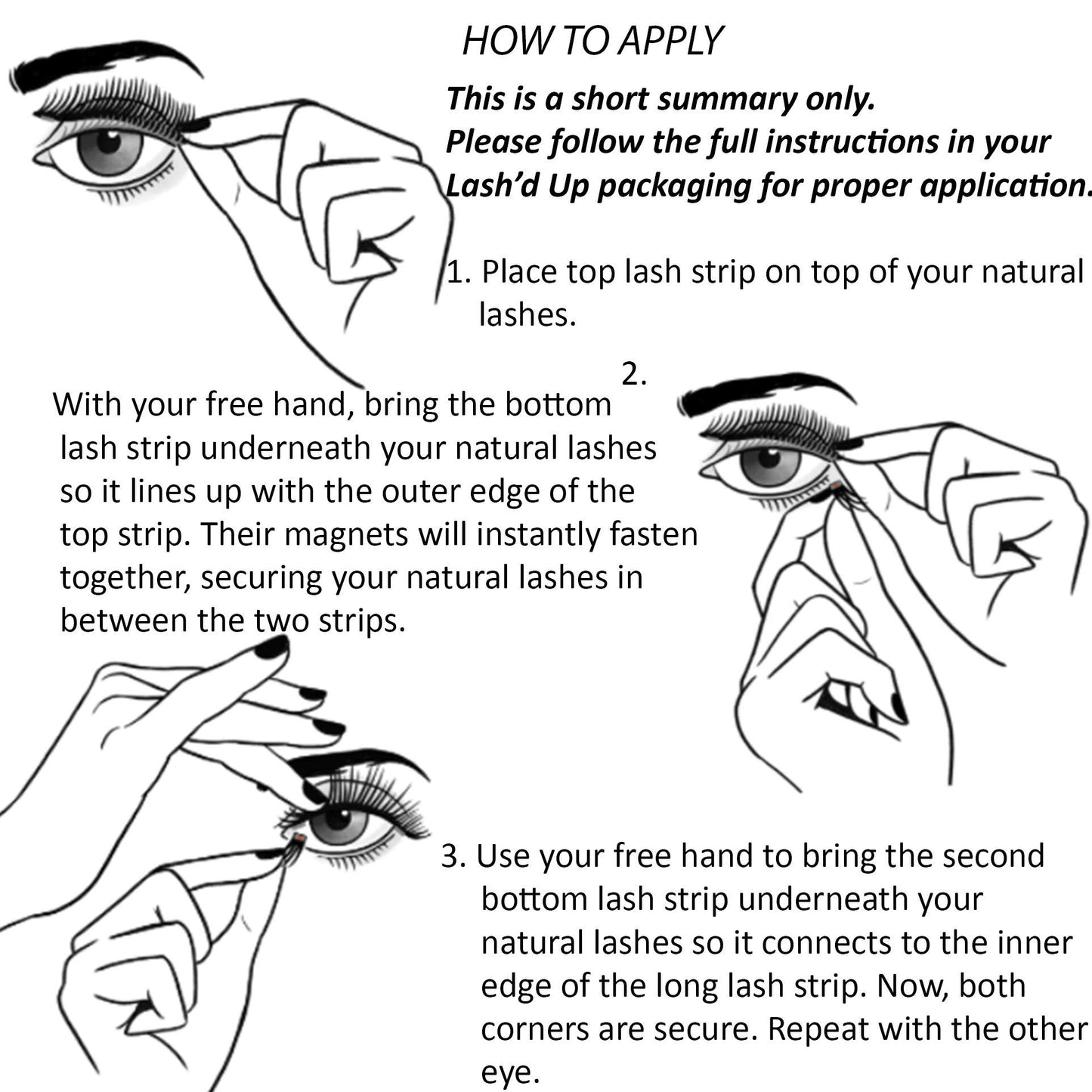 Lash'd Up Magnetic Eyelashes Without Eyeliner 3 Magnets (Can also be worn as Dual Magnets) Full Eye Snap-on Set Soft Faux Silk Vegan (Long & Volume)