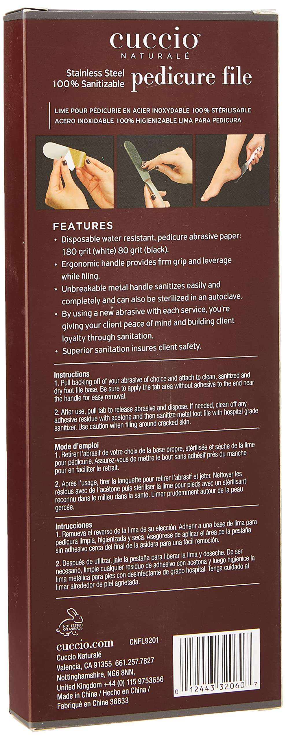 Cuccio Naturale Reusable Stainless Steel Pedicure File Kit - Includes 15 Black 80 Grit and 15 White 180 Grit Disposable Abrasive Refills - 100%