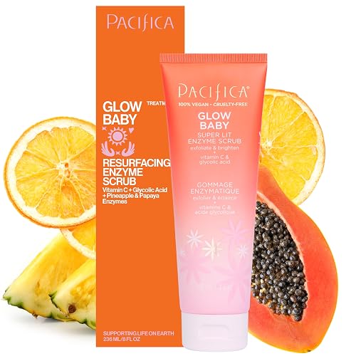 Pacifica Glow Baby Exfoliating Face Scrub, Brightening Enzyme Facial Cleanser w/Vitamin C & Glycolic Acid for Radiant Smooth Skin, Unclogs Pores