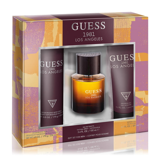 GUESS 1981 Los Angeles Men/Homme Eau de Toilette 3 Piece Gift Set - Cologne Spray 3.4 Fl. Oz., Deodorizing Body Spray 6.0 Oz., & Shower Gel 6.7 Fl.