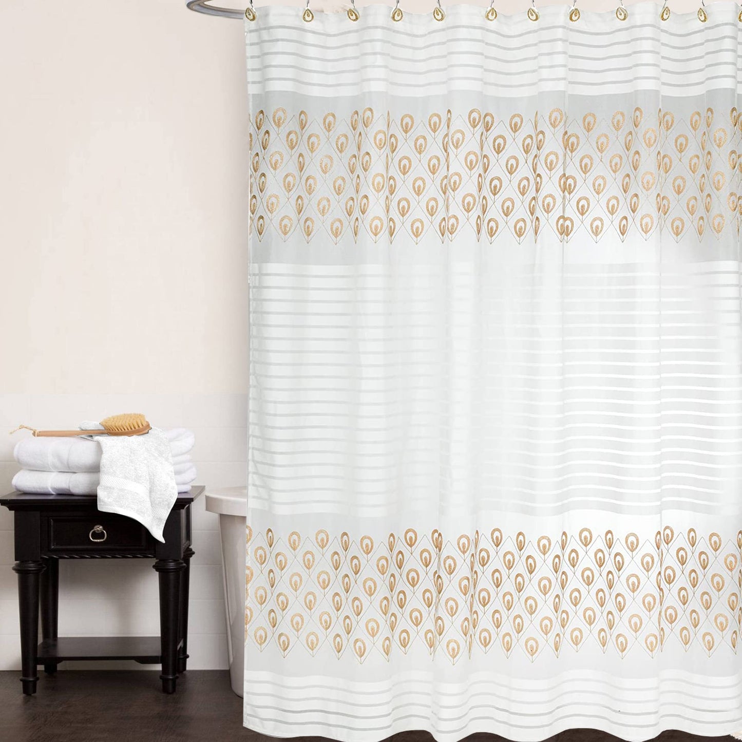 Popular Bath Shower Curtain, Seraphina Collection, 70" x 72", Ivory
